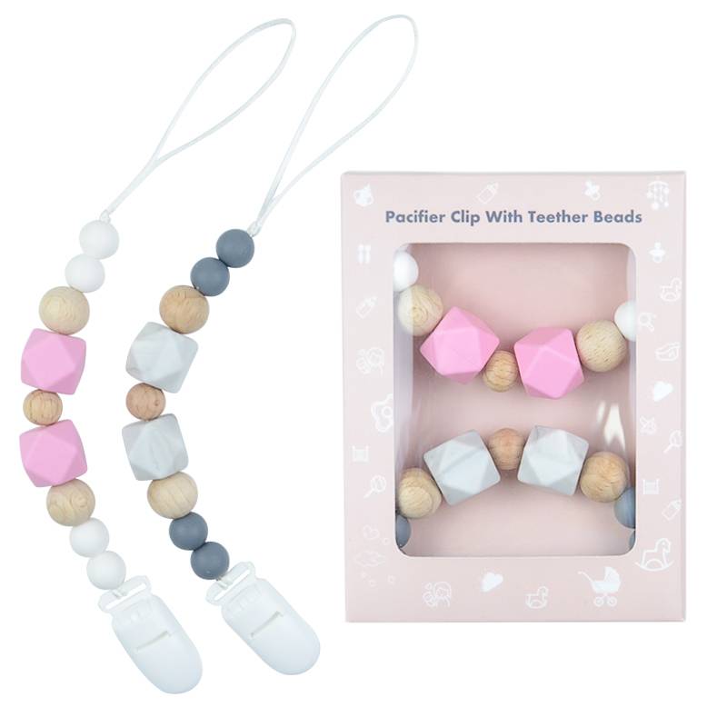 Factory Diy Silicone Beads Infant Chew Toys Pacifier Clip Bpa Free Wooden Beech Baby Teether Pacifier Chain